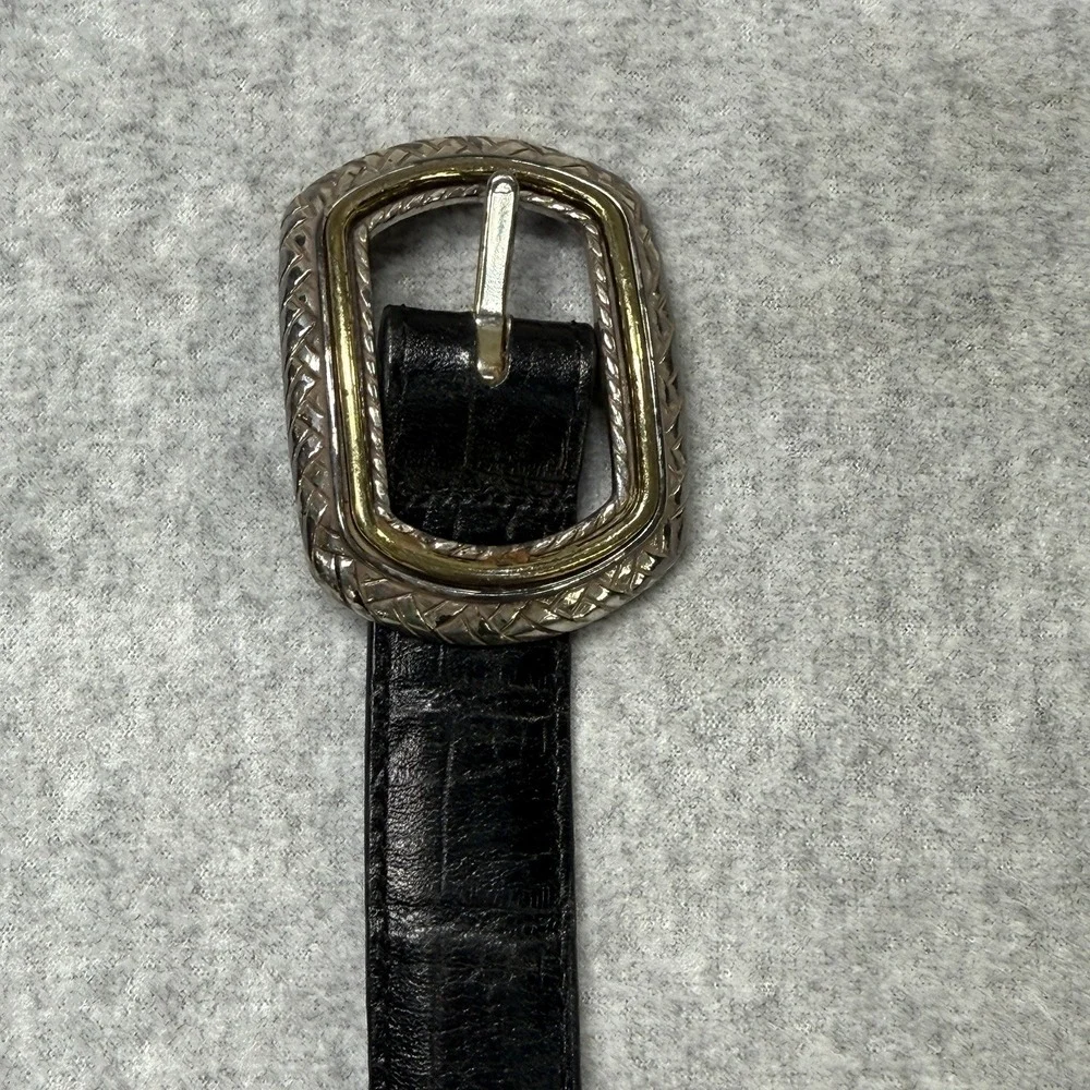 Vintage Brighton Leather Belt ML‎ 32 Black Brown Heart Concho Silver Gold 40210
